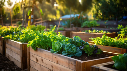 Organic hydroponic vegetable garden at sunset. Selective focus.