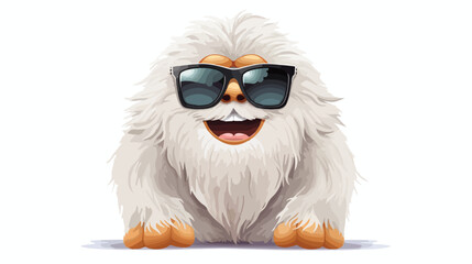 Cartoon yeti or bigfoot hairy character wearing sunglasses  - obrazy, fototapety, plakaty