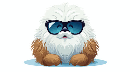 Cartoon yeti or bigfoot hairy character wearing sunglasses  - obrazy, fototapety, plakaty