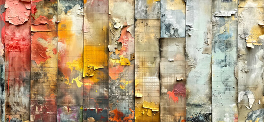 Collage with many different paper sheets colors and textures. Creative vintage background with copy space.