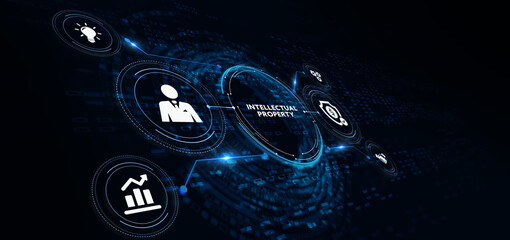 Business, technology, internet and network concept. Virtual screen of the future and sees the inscription: Intellectual property.