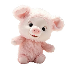A Cute pink plush little pig toy, isolated on white background cutout.