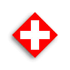Switzerland flag - rhombus shape icon with dropped shadow isolated on white background