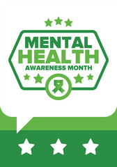 Mental Health Awareness Month in May. Annual campaign in United States. Raising awareness of mental health. Control and protection. Prevention campaign. Medical health care design. Vector illustration