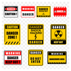 Warning danger sign icons set vector