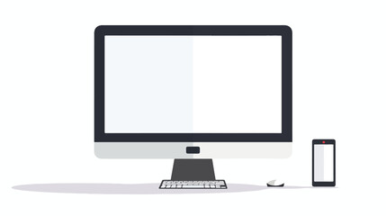 Computer monitor with white blank screen isolated on