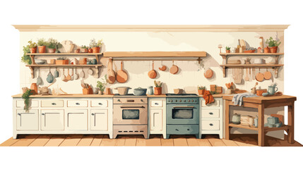 Country Kitchen Boho Kitchen Watercolor flat vector isolated