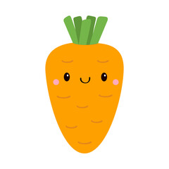 Carrot icon. Kawaii character with smiling face, eyes. Cute cartoon funny vegetable. Kids education. Vegetables collection. Happy Easter sign symbol. Flat design. White background. Isolated. Vector - 766874618
