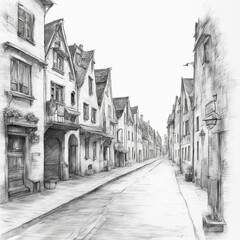 Old town street with houses sketch
