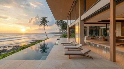 Real estate with ocean view, swimming pool, and lush landscaping