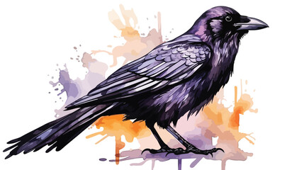 Crow watercolor illustration with isolated background