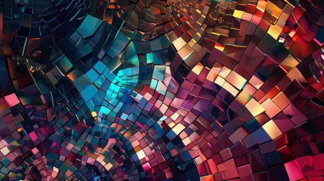 Create a digital mosaic of abstract shapes and patterns, offering a visually captivating background for advertising campaigns. 