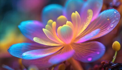 purple and yellow flower, flower with dew dops - beautiful macro photography