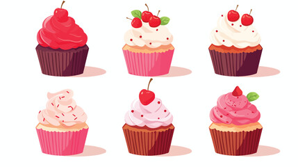 Cupcakes flat vector isolated on white background 