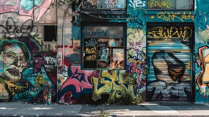 Fototapeta premium Showcase vibrant urban graffiti and street art, adding a raw and edgy backdrop to advertising materials. 