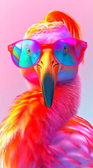 Stylish Flamingo with Trendy Sunglasses. Style, nature, and uniqueness concept