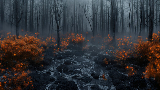 Bosque quemado despu&eacute;s de un incendio