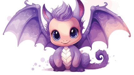 Cute purple baby fantasy kawaii dragon with wings water 