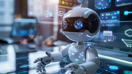 Showcase the impact of AI-driven customer service solutions with a modern image of a virtual assistant chatbot 