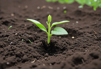 Little young plant prouting from the soil, representing growth and new beginnings colorful background