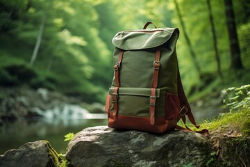 A weatherproof rucksack standing against a backdrop of nature, ready for any challenge that rucking brings - obrazy, fototapety, plakaty