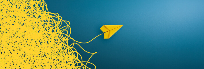 Business for solution concept. Yellow paper plane, copy space
