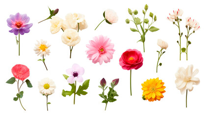 Fototapeta na wymiar Set of floral elements. Romantic flower collection with flowers isolated on transparent or white background.