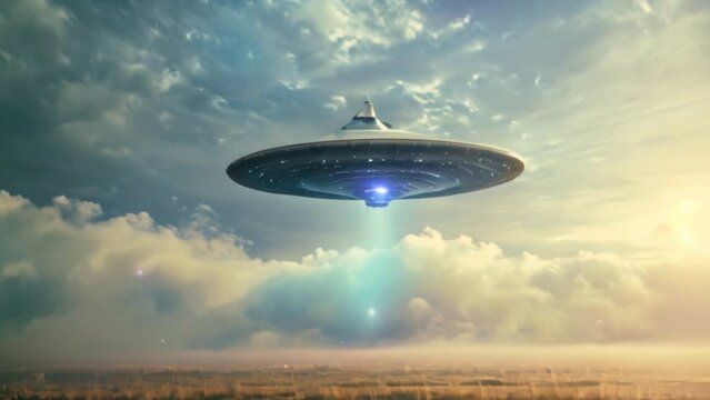 
UFO, an alien saucer floating above the stars