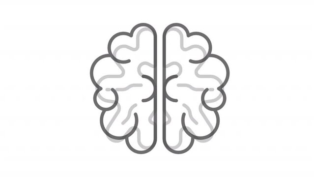 Alzheimer's disease line animation. Animated damaged brain icon. Memory loss. Cognitive decline. Black illustration on white background. HD video with alpha channel. Motion graphic