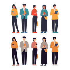 デジタル機器を持つ若い男女のイラスト