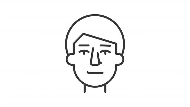 Stroke line animation. Animated facial palsy icon. Brain attack symptom. Cerebrovascular accident. Black illustration on white background. HD video with alpha channel. Motion graphic
