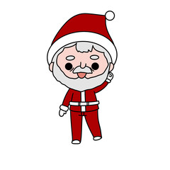 A cartoonish drawing of Santa Claus waving to the camera. The drawing is in red and white and has a cheerful, festive mood