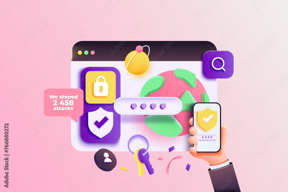 Poster cyber security internet and networking concept. shield shape with padlock. safety and privacy. carto