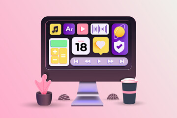 Web UI-UX design, web development concept. Web design, application design, coding, and web building on peach pink background. 3d Vector Illustration - 766880205