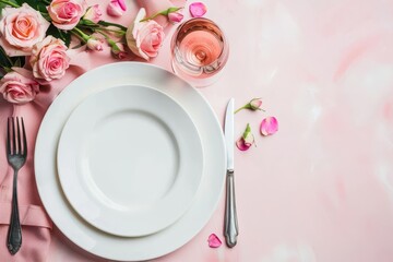 Table setting with white plate, luxurious dining