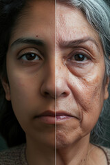 The Journey of Time and Beauty.A Womans Face Captured in Youth and Old Age