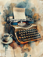 Timeless Tales Emerge From an Antique Typewriter on a Vintage Desk - obrazy, fototapety, plakaty