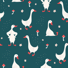 funny geese seamless pattern