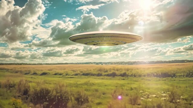 
UFO, an alien saucer floating above the stars