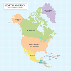 North America separated country full color map with the country name for design an decoration.  - 766881295