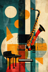 Abstract Artistry of Jazz. Saxophone and Piano Fusion Concert Poster - 766881451