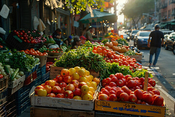 A variety of fresh vegetables at the local market, colorful photographs of food. Healthy eating and organic farming concept for design and print.