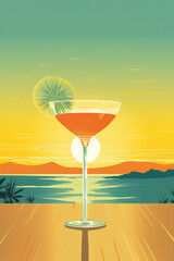 Sunset Serenity With a Tropical Margarita Against a Coastal Silhouette - 766881673