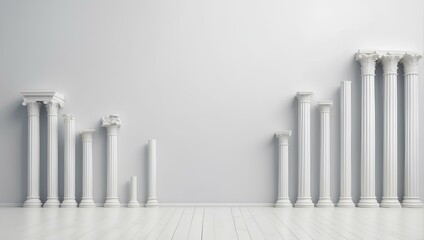 Obraz premium ancient white columns on white background, copy space, space for text and design 