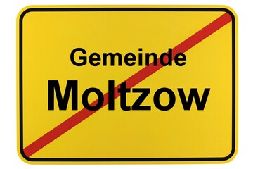 Illustration eines Ortsschildes der Gemeinde Moltzow in Mecklenburg-Vorpommern - obrazy, fototapety, plakaty