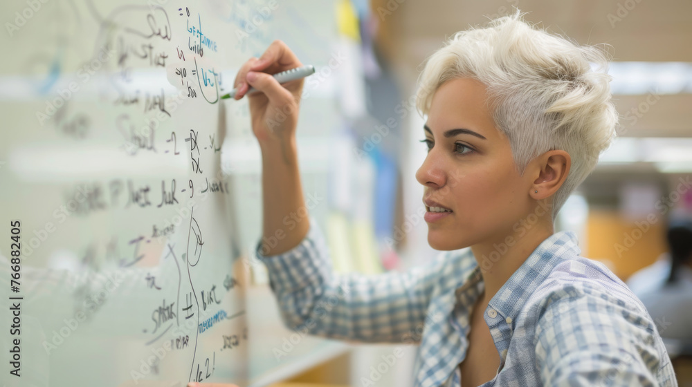 Wall mural A confident professional stands before a whiteboard filled with notes and diagrams.