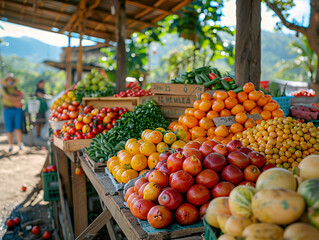 A variety of fresh vegetables at the local market, colorful photographs of food. Healthy eating and organic farming concept for design and print.