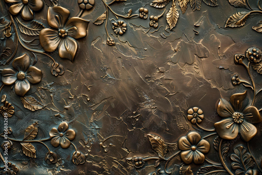 Poster oxidized bronze antique floral pattern art background image. created with generative ai technology.