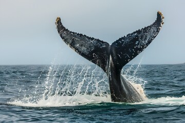 Majestic Whale Tail Emerging From Ocean Waves, a Powerful Display of Wildlife. Captured in Natural Habitat. A Moment of Marine Beauty. Generative AI