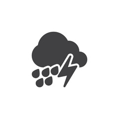 Cloud with lightning bolt and rain line icon